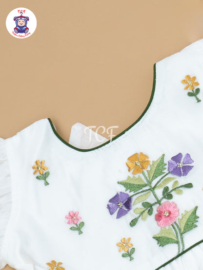 White Floral Embroidery – Kids Readymade Frocks