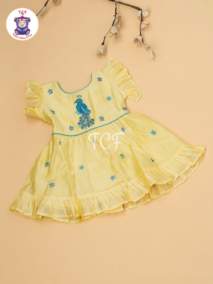 Cream Floral Embroidery – Kids Readymade Frocks