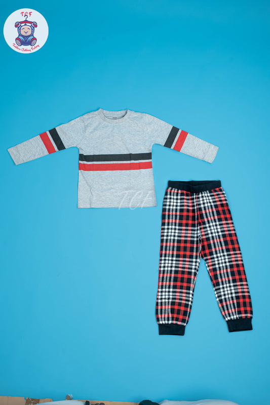 Grey & Red Boys Night Wear