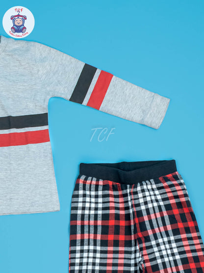 Grey & Red Boys Night Wear