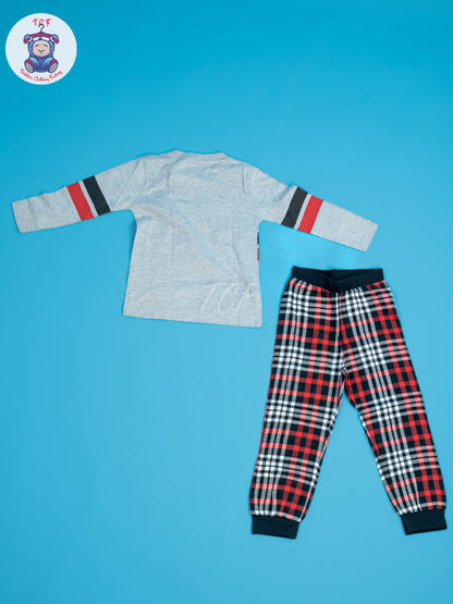 Grey & Red Boys Night Wear