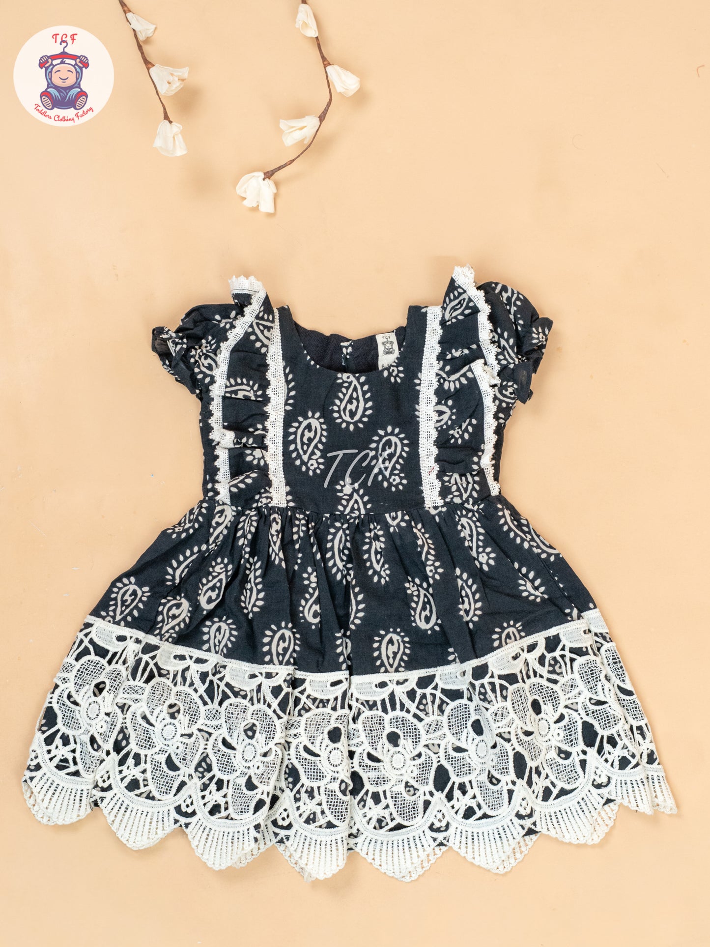 Black & Off White - Girls Cotton Embroidered Frocks
