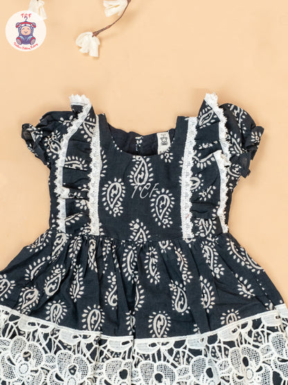 Black & Off White - Girls Cotton Embroidered Frocks