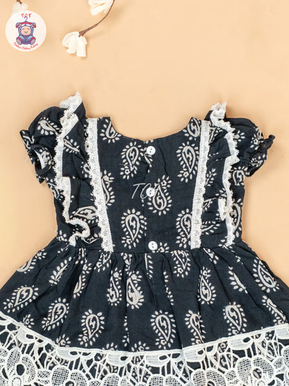 Black & Off White - Girls Cotton Embroidered Frocks
