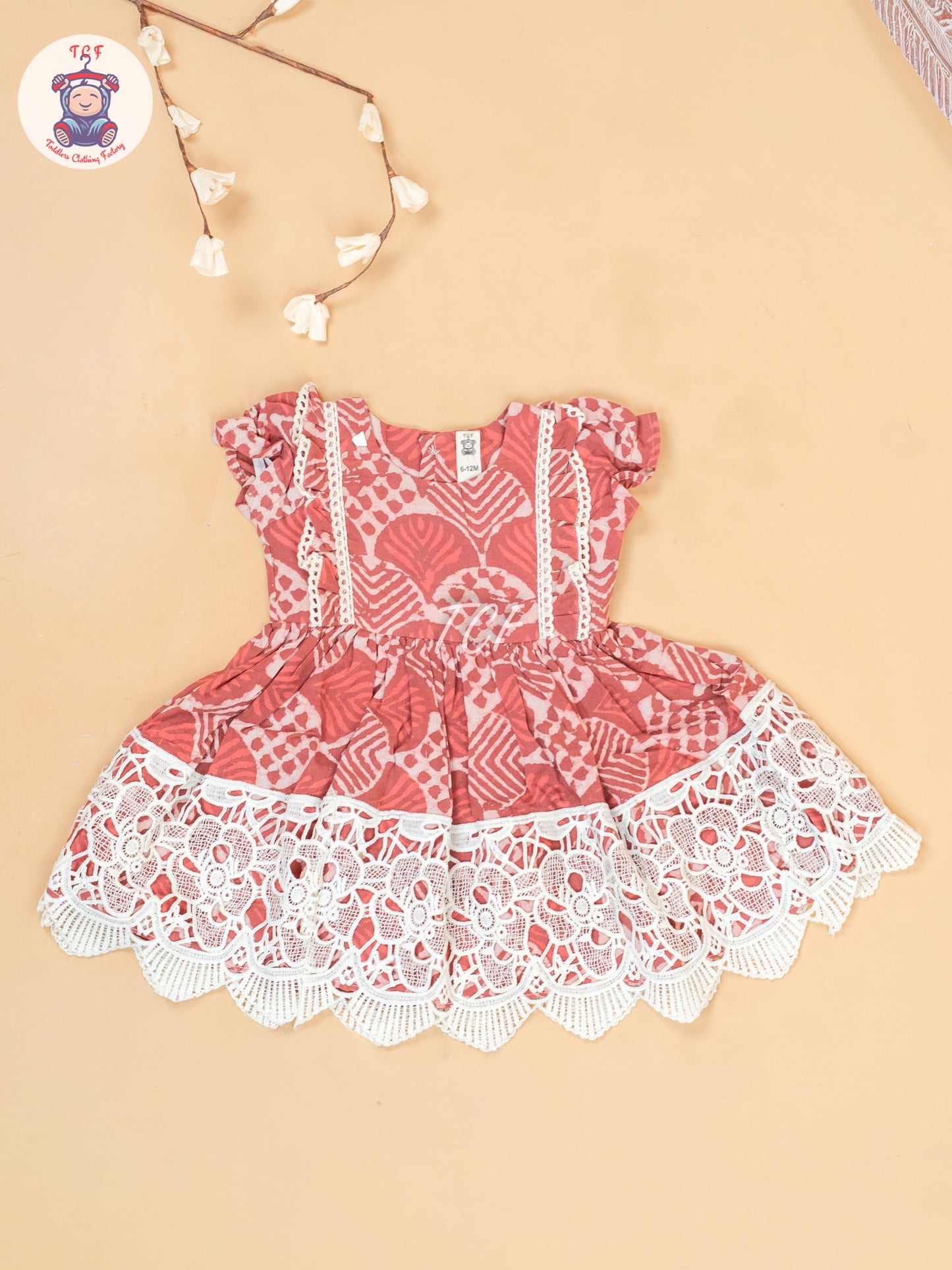 Dark Peach -  Girls Cotton Embroidered Frocks