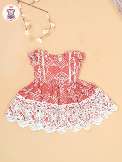 Dark Peach -  Girls Cotton Embroidered Frocks