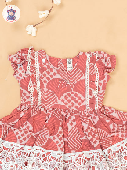 Dark Peach -  Girls Cotton Embroidered Frocks