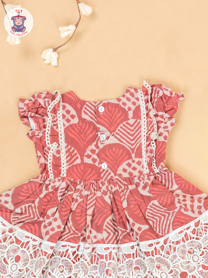 Dark Peach -  Girls Cotton Embroidered Frocks