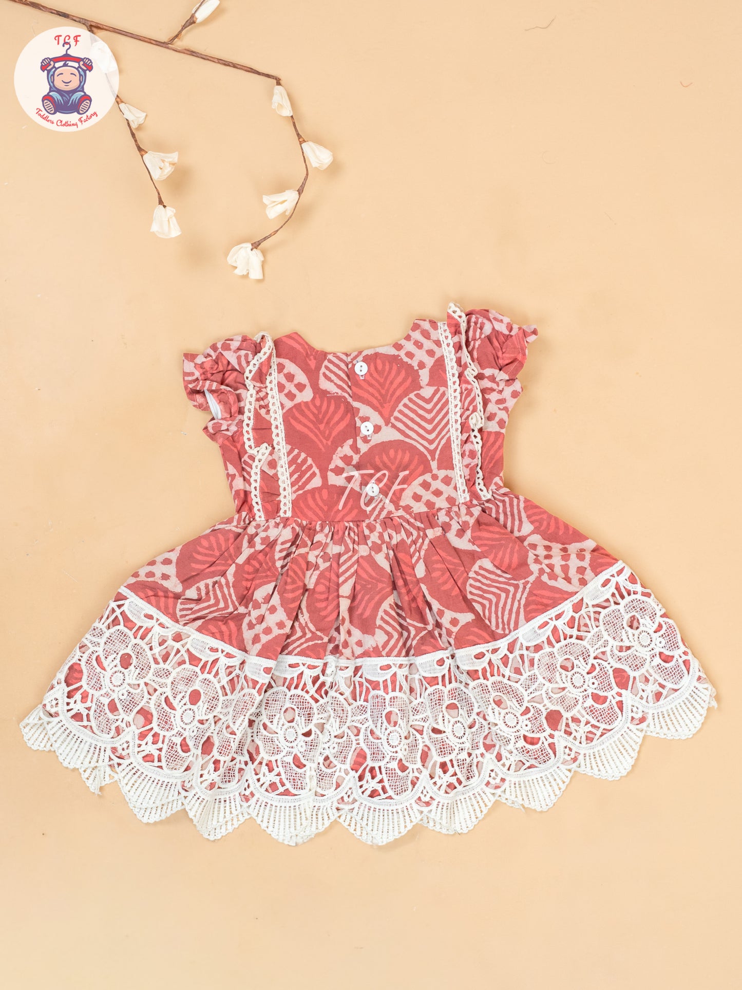 Dark Peach -  Girls Cotton Embroidered Frocks