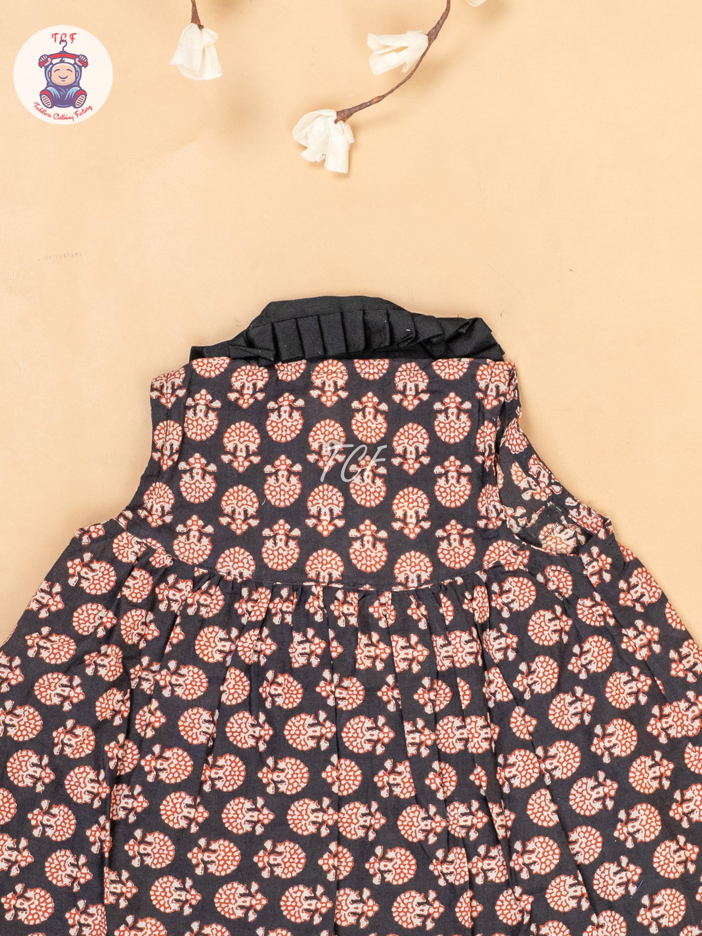 Black & Maroon - Girls Floral Printed Cotton Frock
