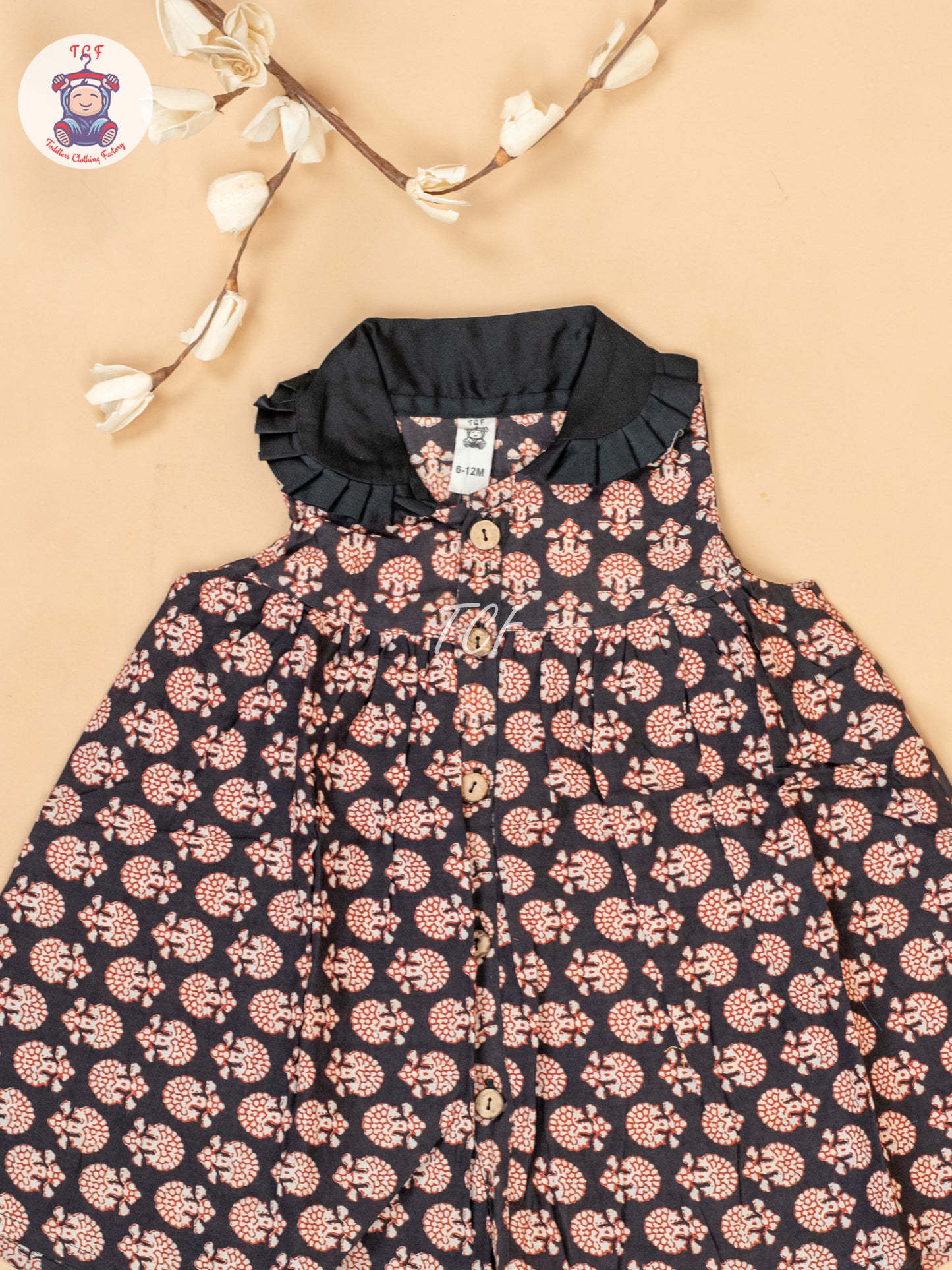 Black & Maroon - Girls Floral Printed Cotton Frock
