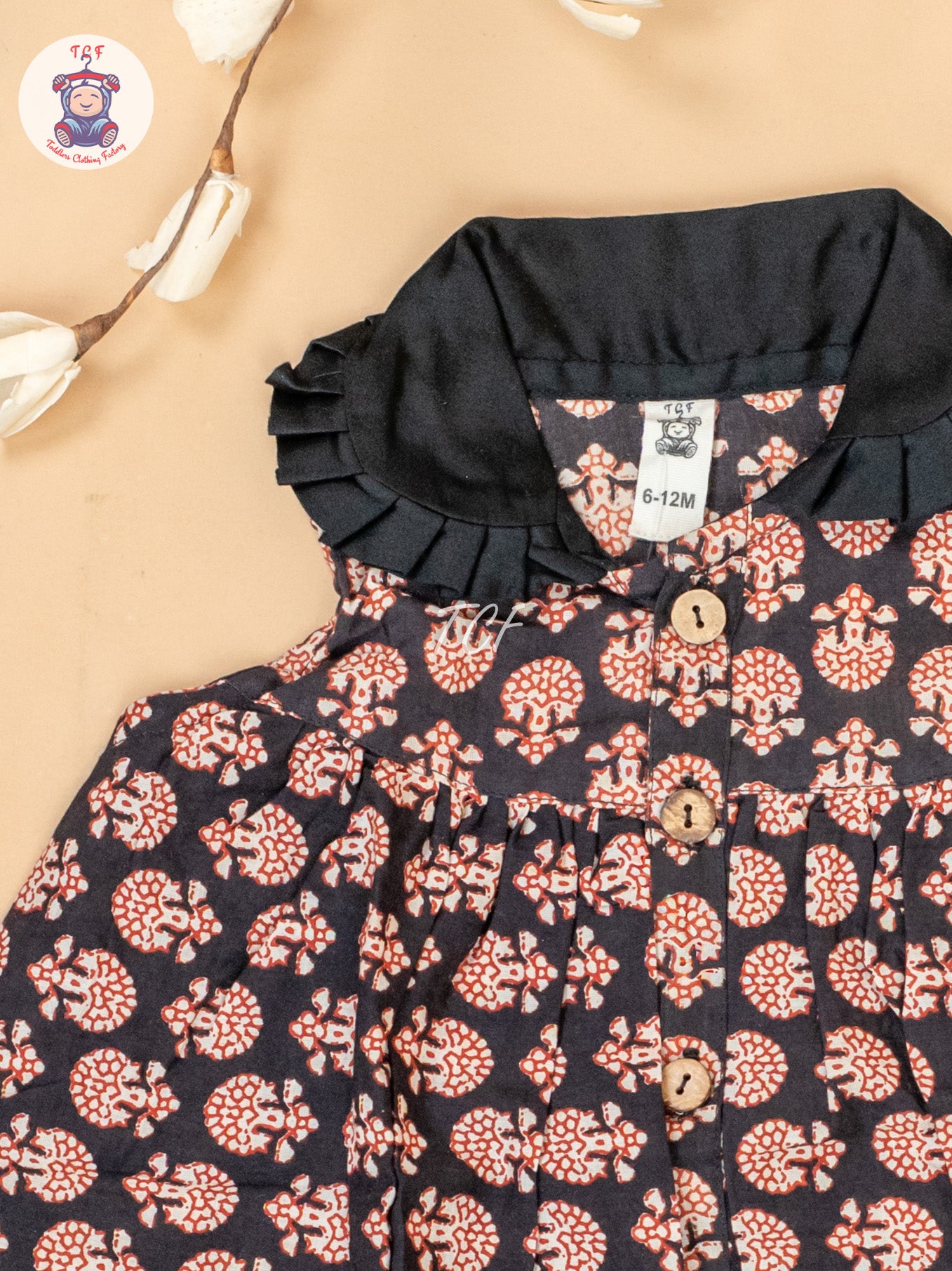 Black & Maroon - Girls Floral Printed Cotton Frock