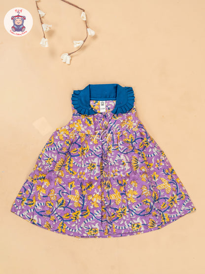 Purple - Girls Floral Printed Cotton Frock
