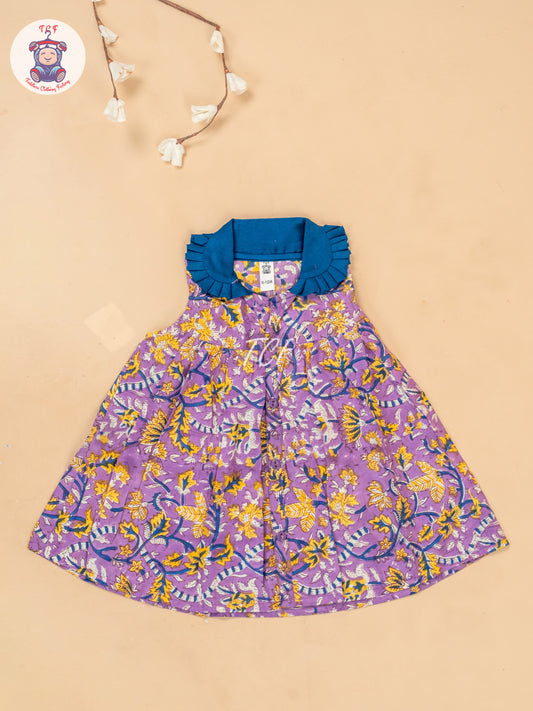 Purple - Girls Floral Printed Cotton Frock