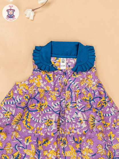 Purple - Girls Floral Printed Cotton Frock