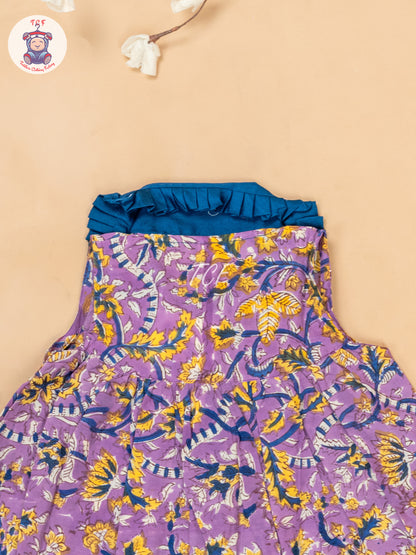 Purple - Girls Floral Printed Cotton Frock