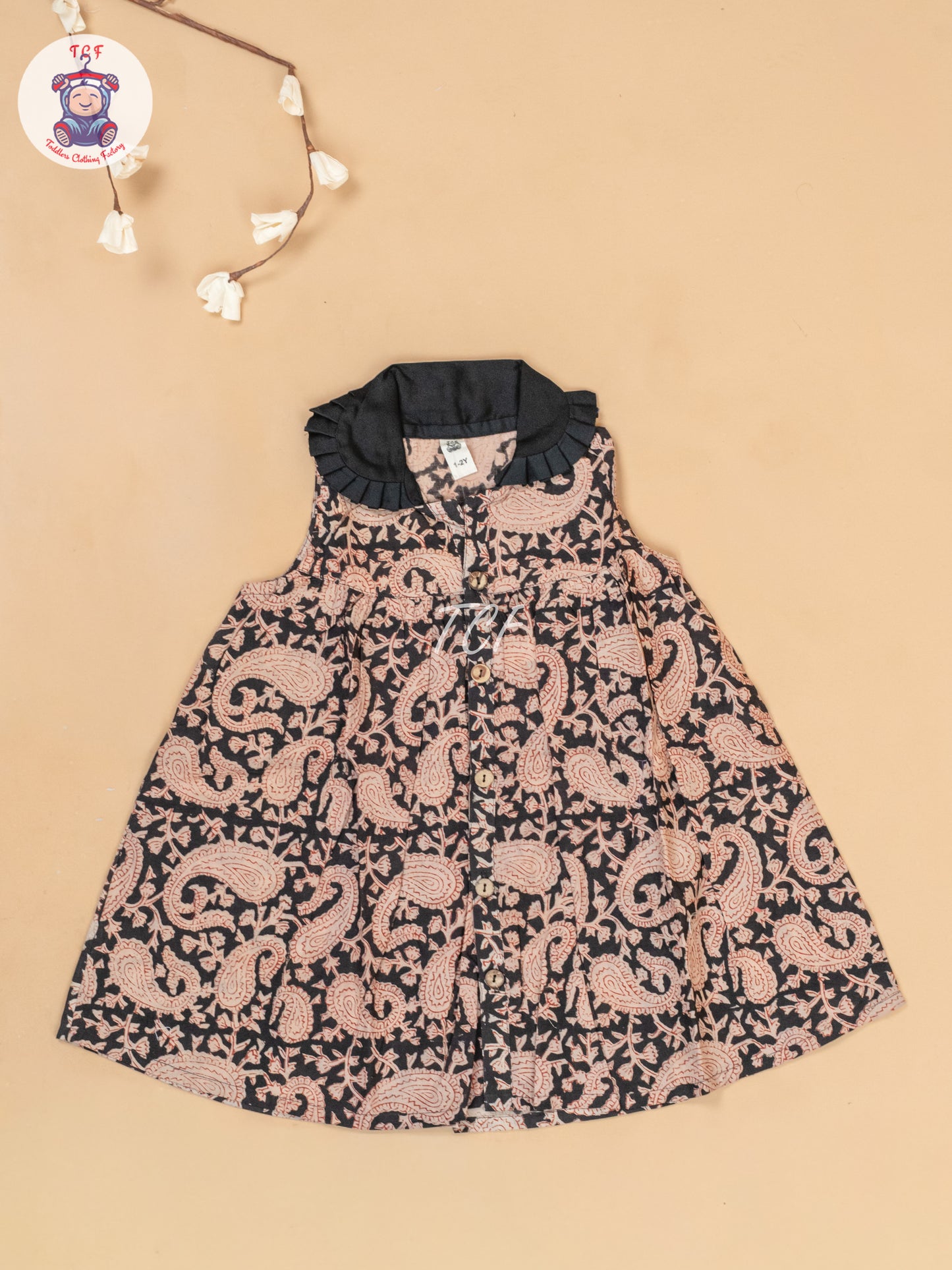 Black - Girls Floral Printed Cotton Frock