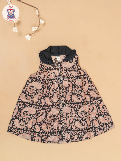 Black - Girls Floral Printed Cotton Frock