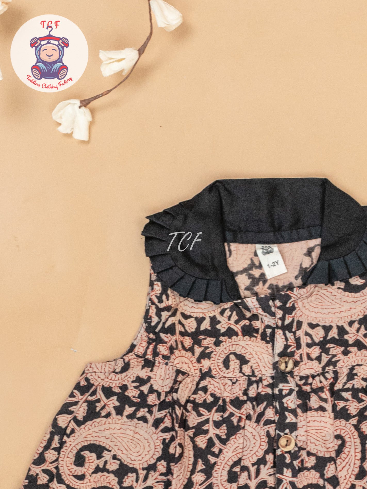 Black - Girls Floral Printed Cotton Frock