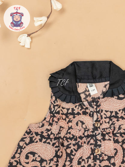 Black - Girls Floral Printed Cotton Frock
