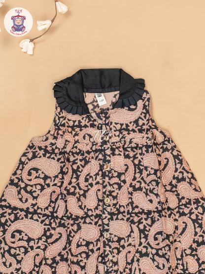 Black - Girls Floral Printed Cotton Frock