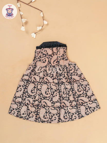 Black - Girls Floral Printed Cotton Frock
