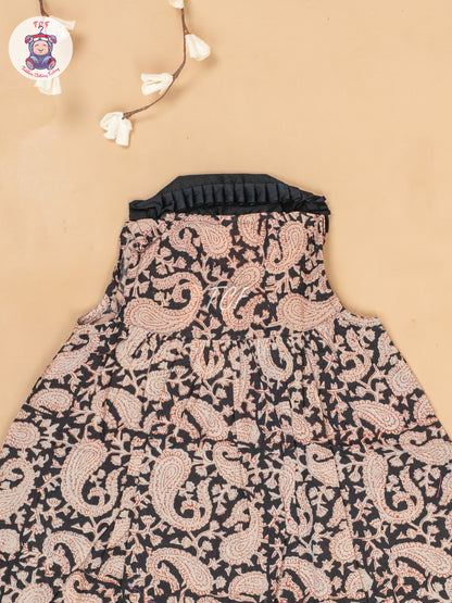 Black - Girls Floral Printed Cotton Frock