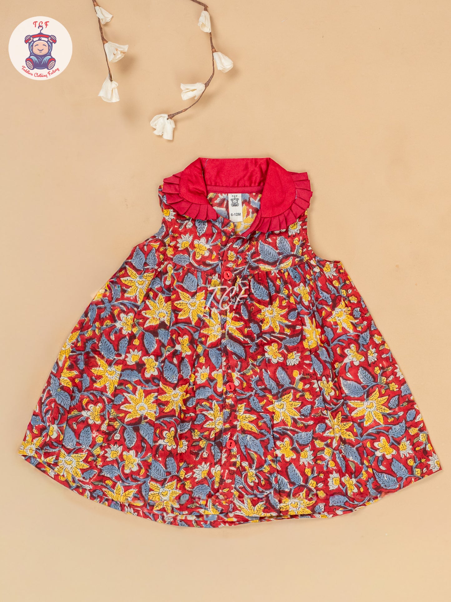 Maroon & Yellow - Girls Floral Printed Cotton Frock