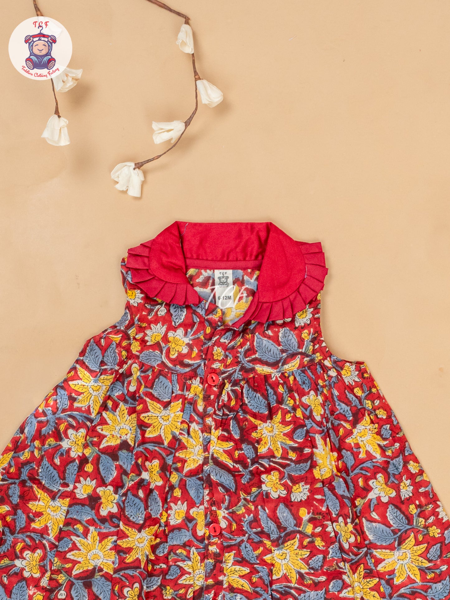 Maroon & Yellow - Girls Floral Printed Cotton Frock