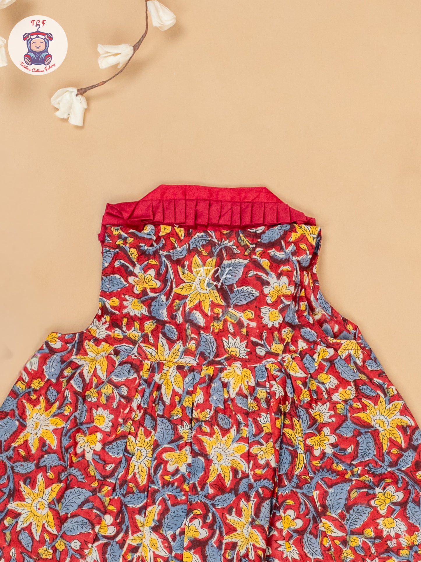 Maroon & Yellow - Girls Floral Printed Cotton Frock