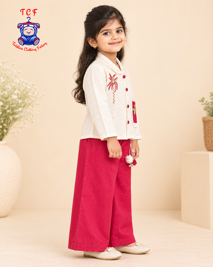 Ruby Bloom Embroidered Kurta Palazzo Set for Girls