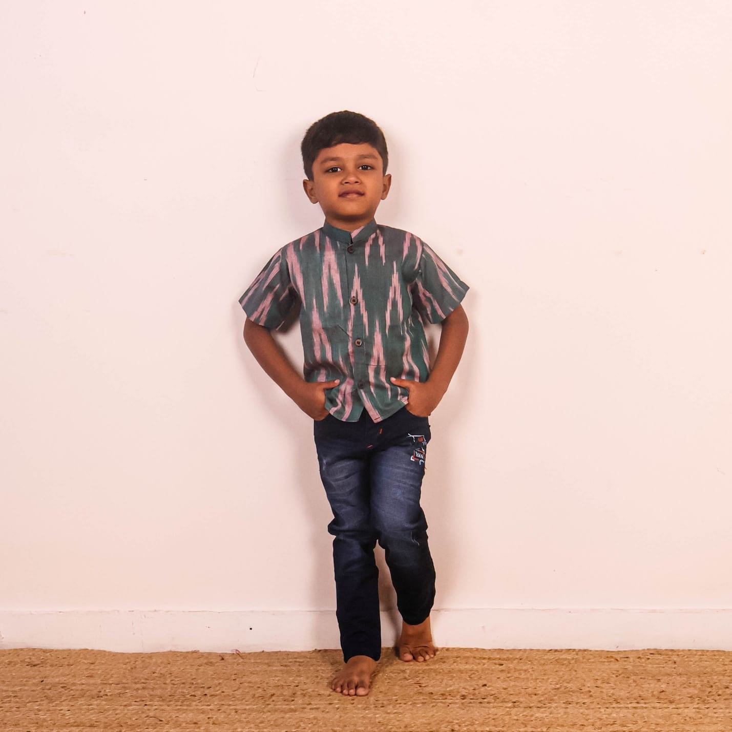 Teal - Boys Readymade Ikat Shirts