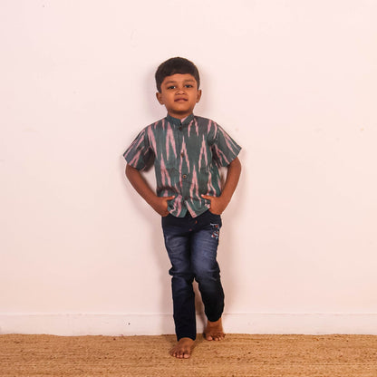 Teal - Boys Readymade Ikat Shirts