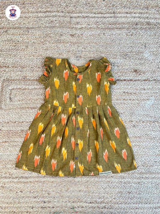 Green & Mustard - Girds Readymade Ikat Frocks