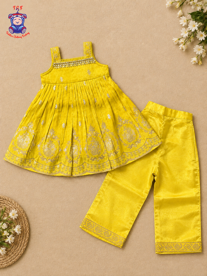 Mustard Yellow Blossom Embroidered Sharara Set for Girls