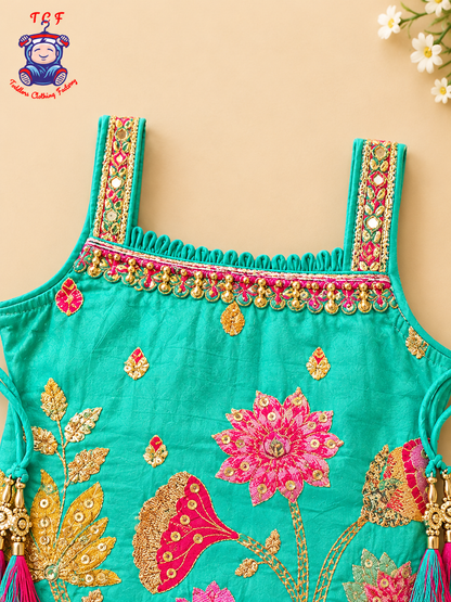 Light Blue - Zari Embroidered Sharara Set with Dupatta