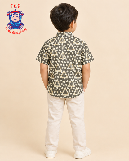 Pastel Green & Beige - Boys Readymade Bhatik Shirts