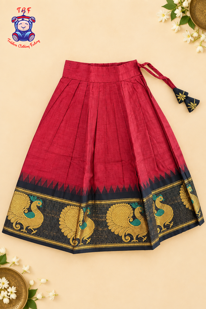 Maroon & Black Border With Gold Zari - Girls Chettinad Pavadai Sattai