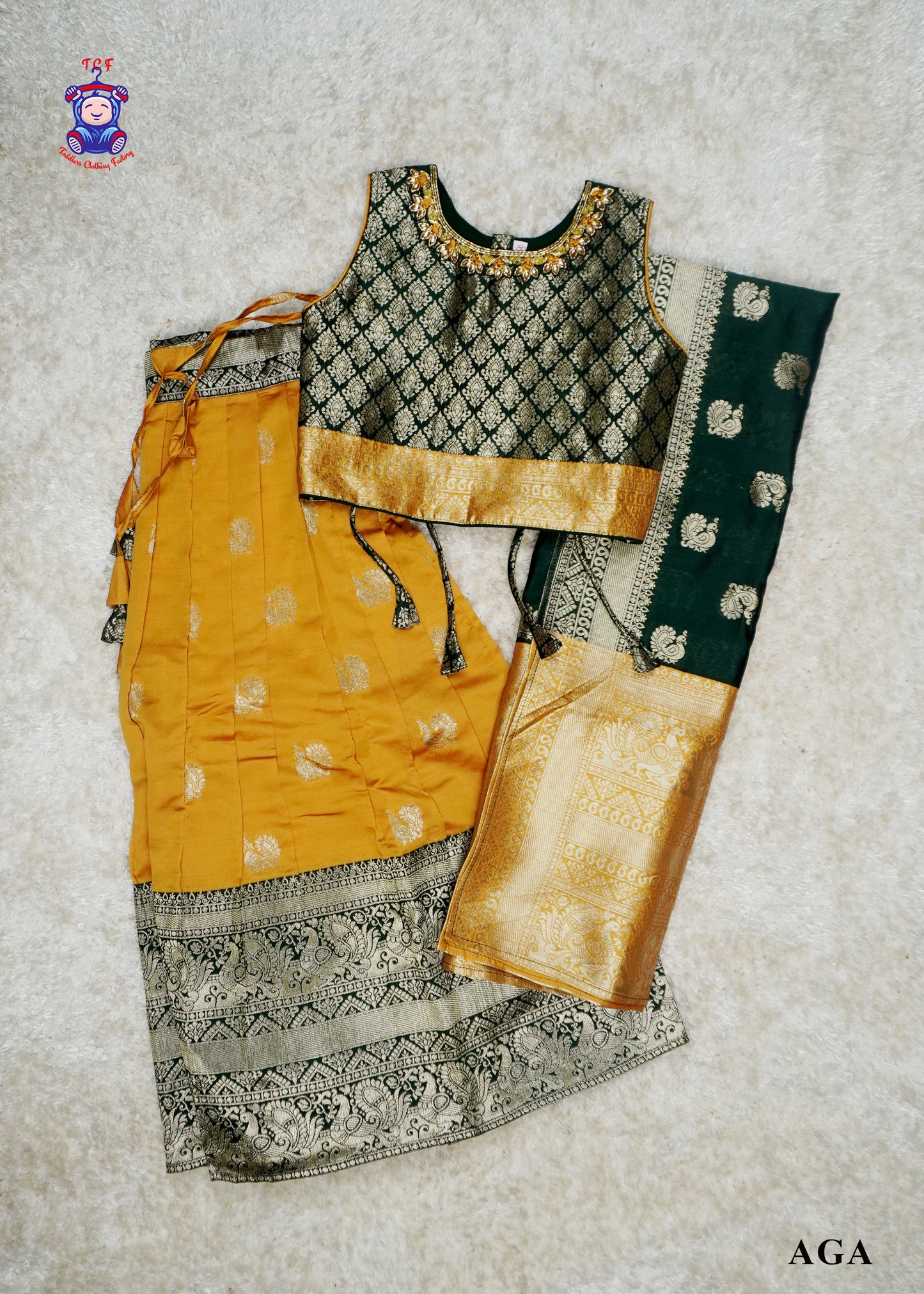 Green & Mustard - Semi Leghanga Choli