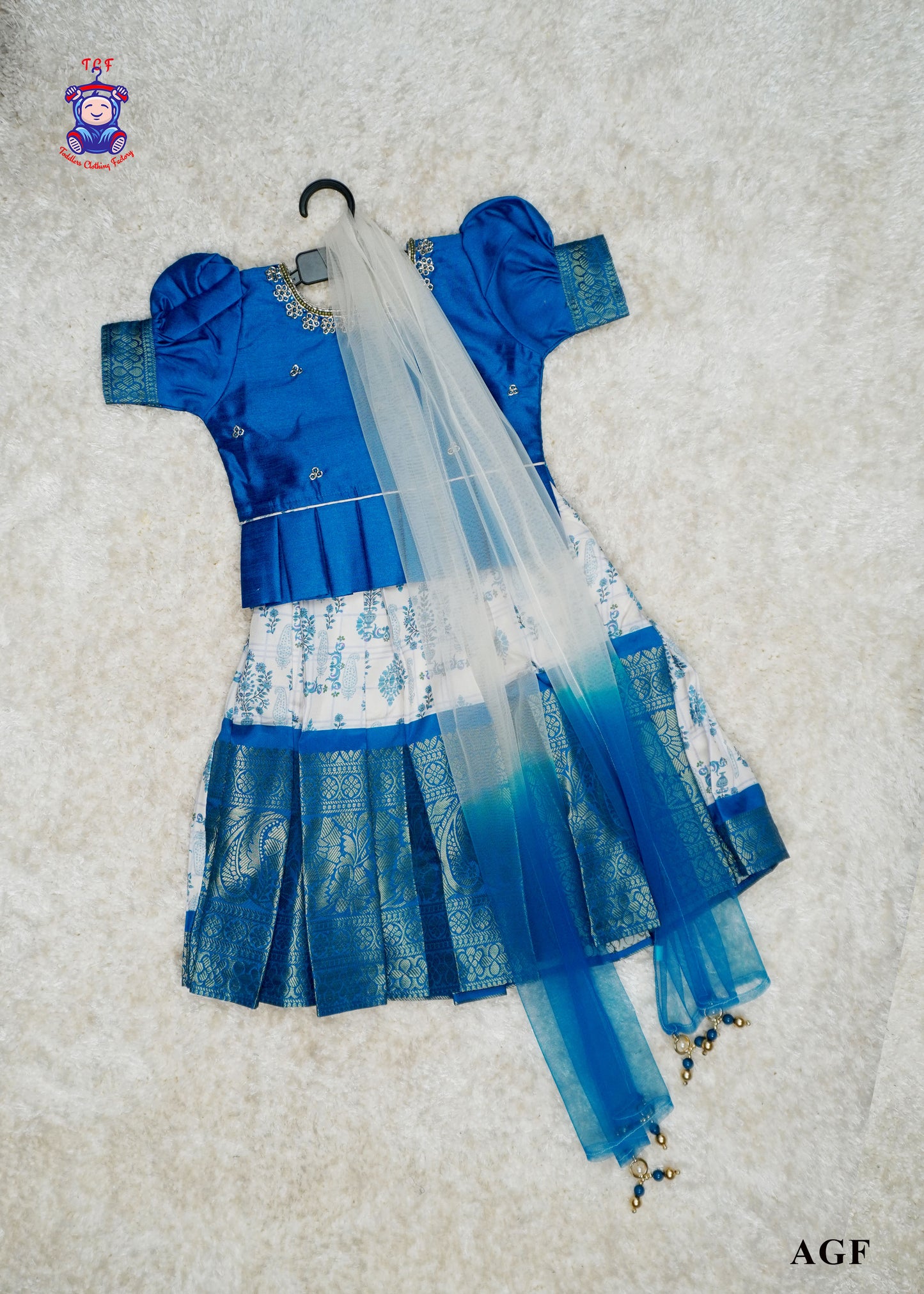 Blue Floral Print - Semi Leghanga Choli