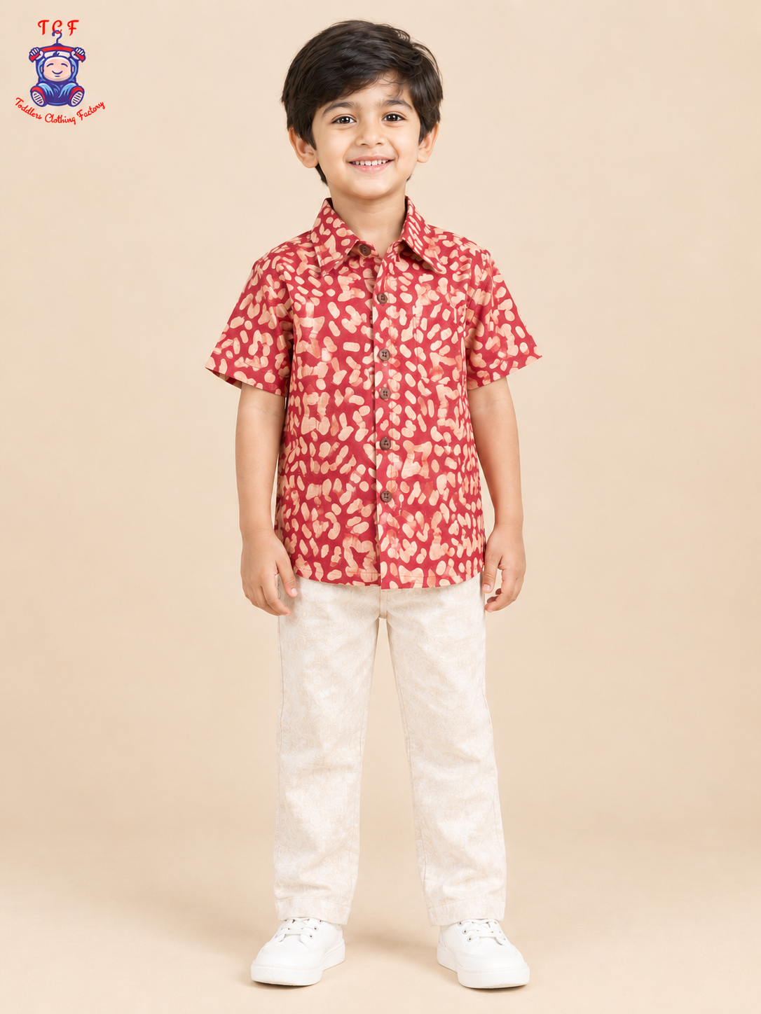 Majentha & Beige - Boys Readymade Bhatik Shirts