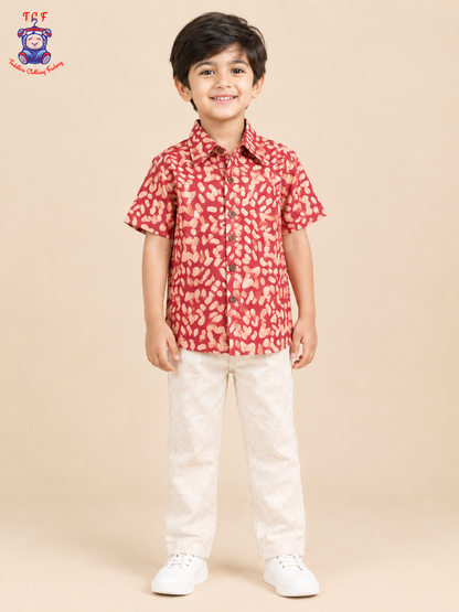 Majentha & Beige - Boys Readymade Bhatik Shirts