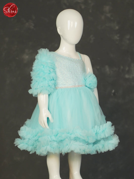 Blue - Party Wear netted Kids Frock - Shop on ShrusEternity.com
