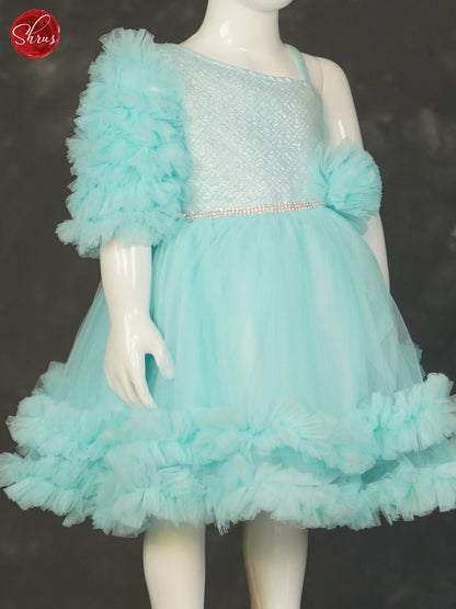 Blue - Party Wear netted Kids Frock - Shop on ShrusEternity.com