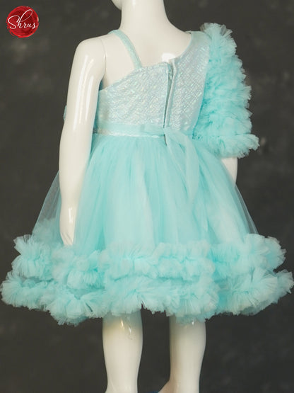 Blue - Party Wear netted Kids Frock - Shop on ShrusEternity.com