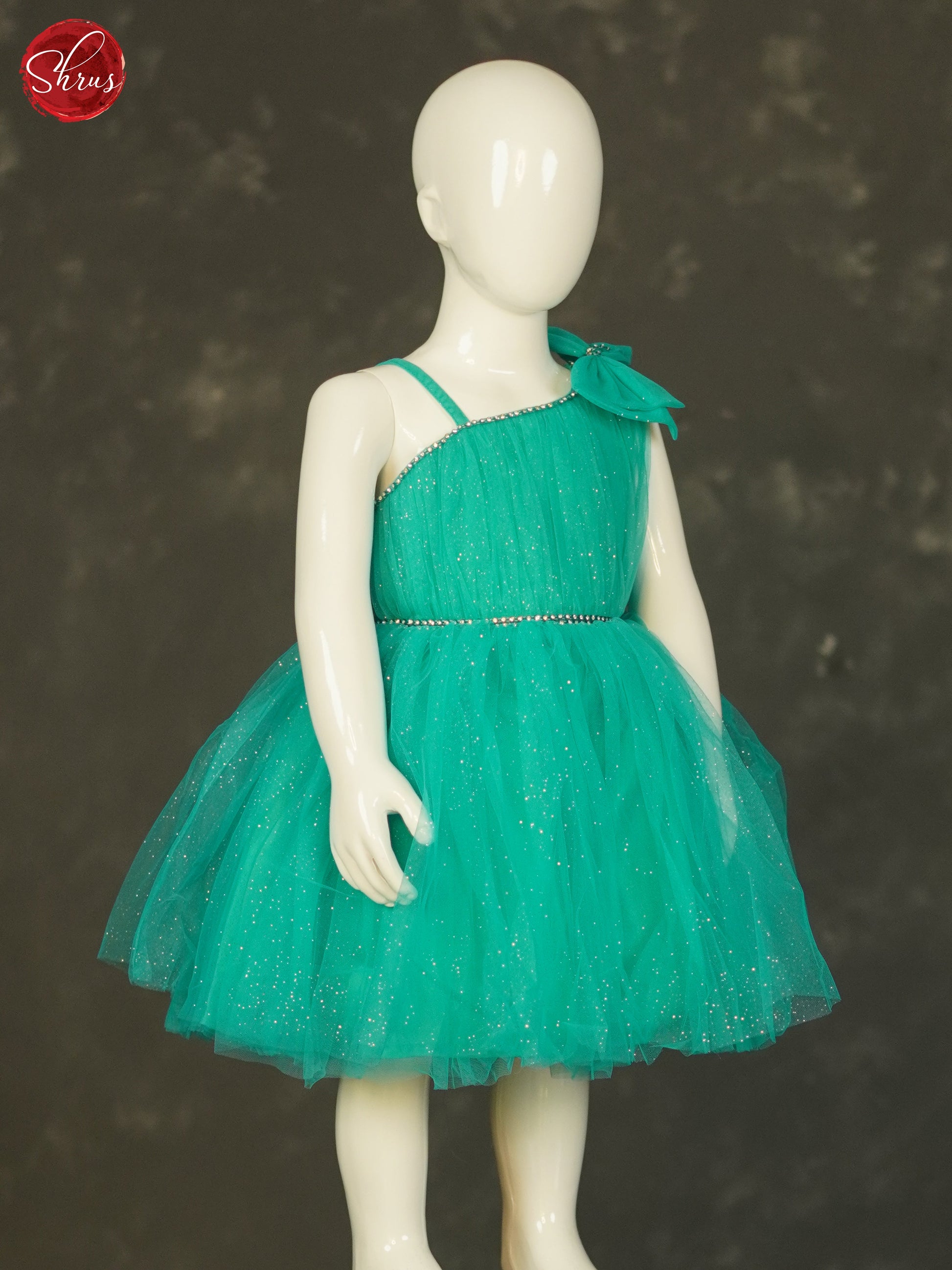 Teal Green - Party Wear Netted Kids Frock - Shop on ShrusEternity.com