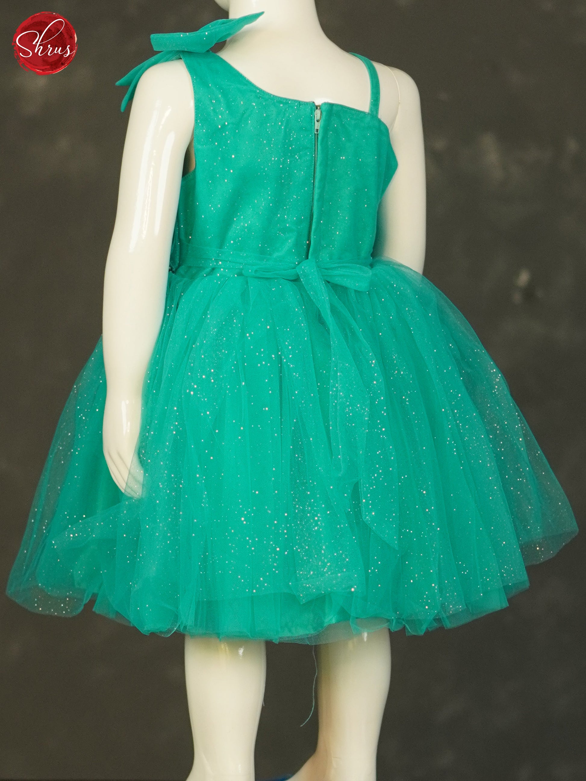 Teal Green - Party Wear Netted Kids Frock - Shop on ShrusEternity.com