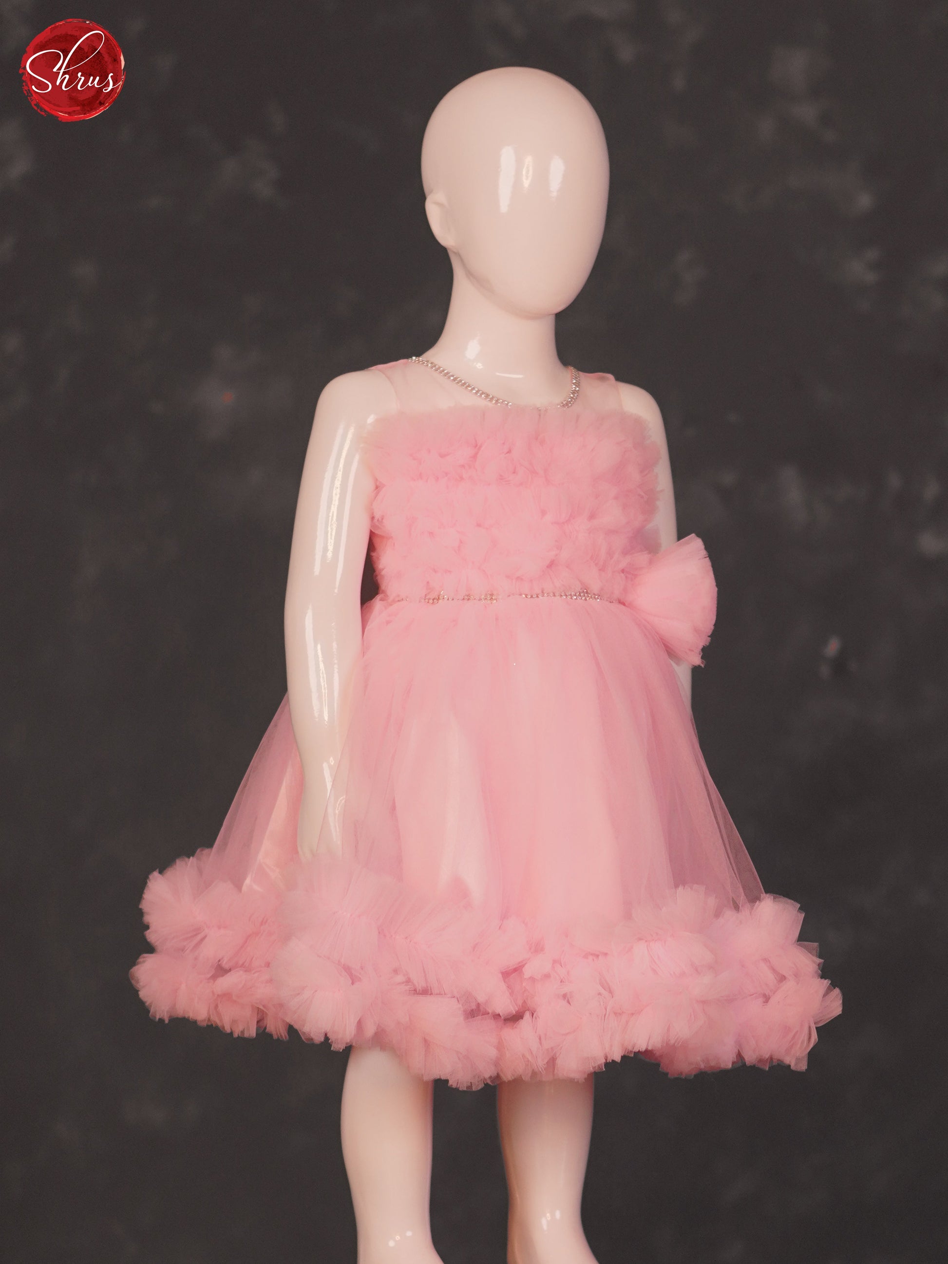 Pink - Party Wear Netted Kids Frock - Shop on ShrusEternity.com
