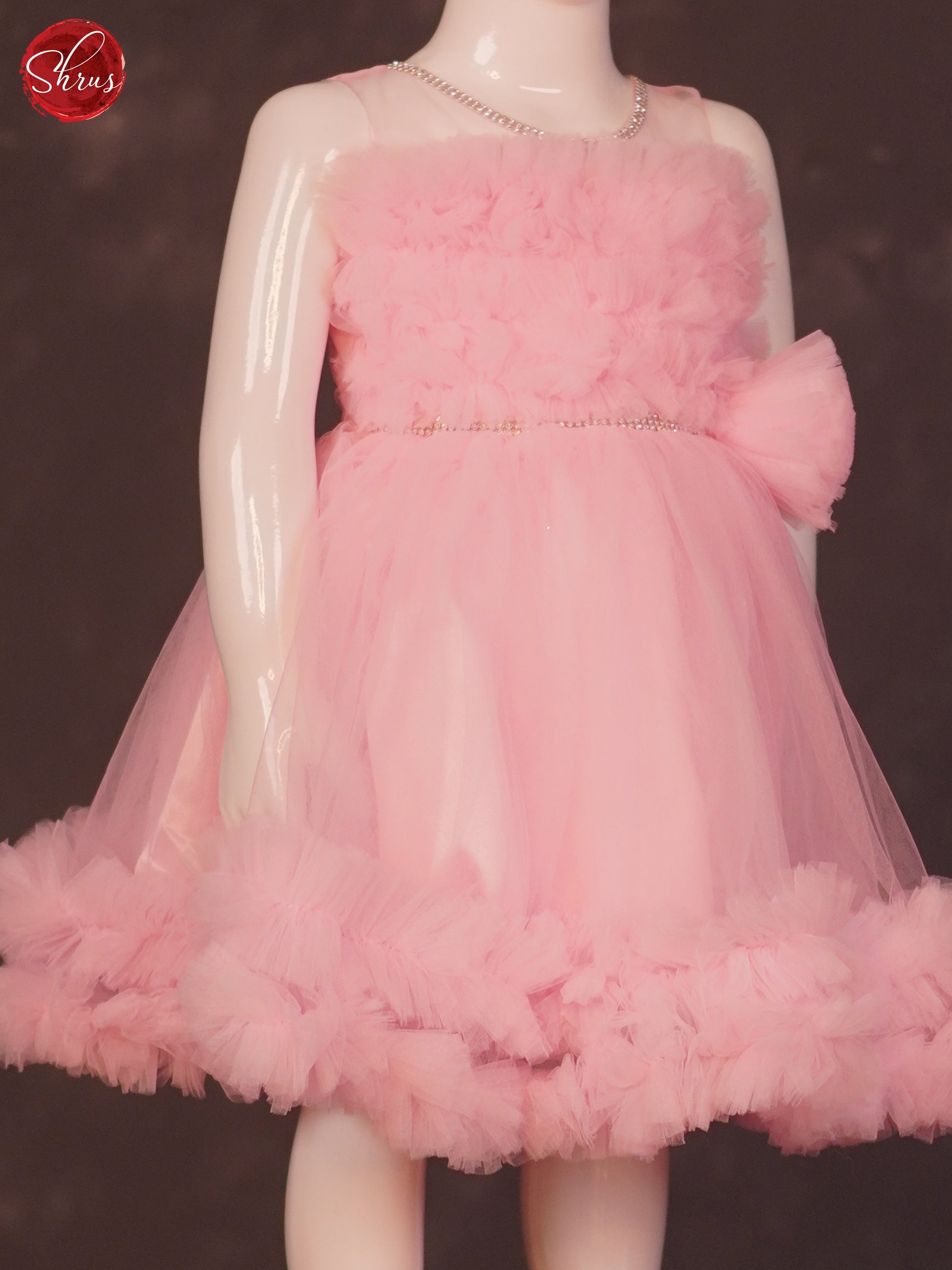 Pink - Party Wear Netted Kids Frock - Shop on ShrusEternity.com