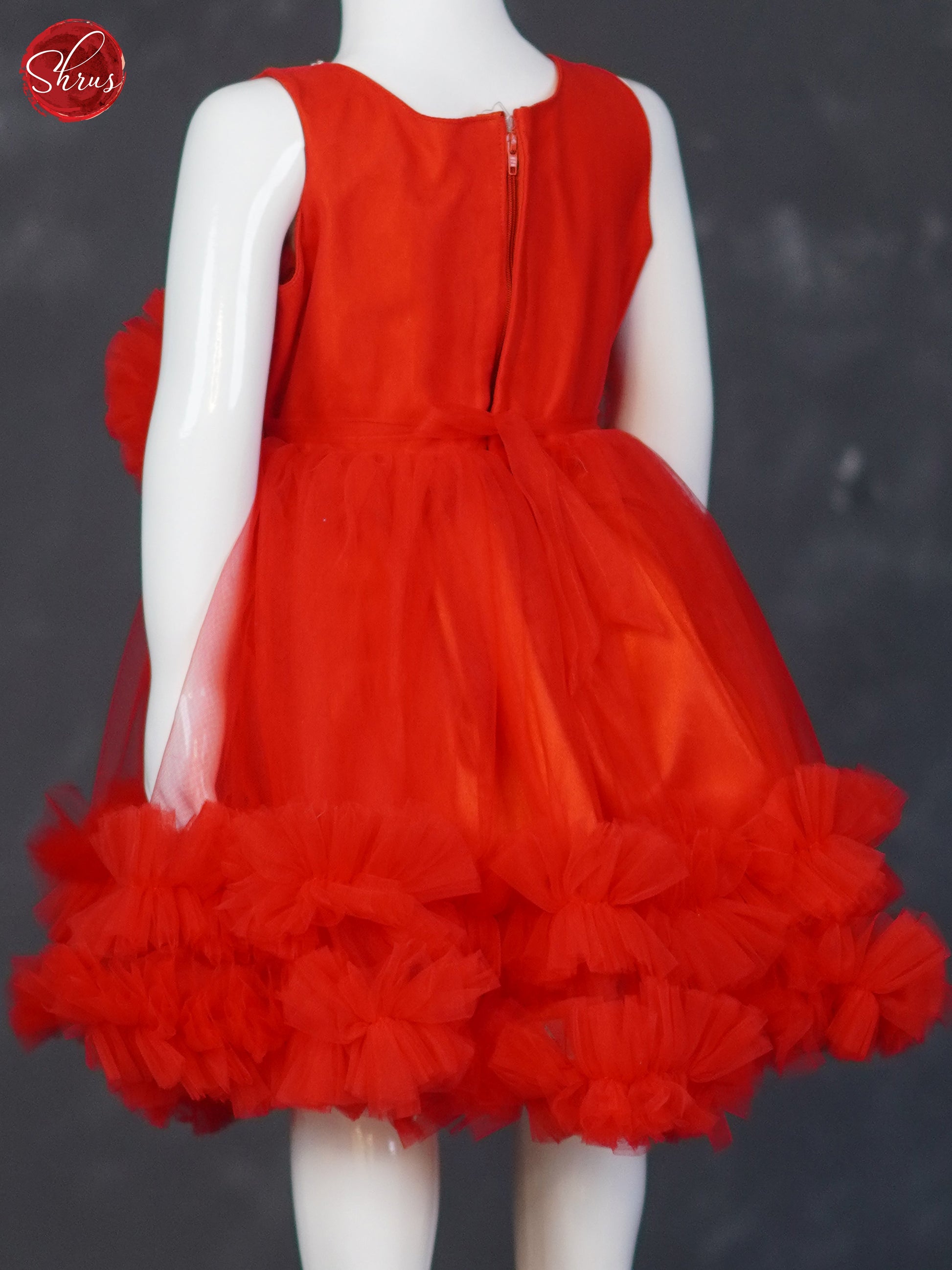 Red - Party Wear Netted Kids Frock - Shop on ShrusEternity.com